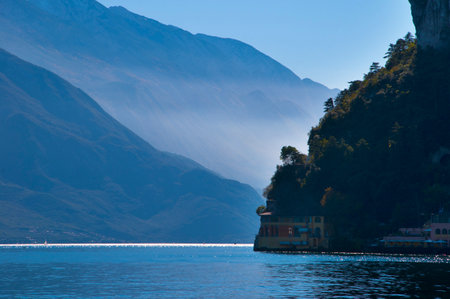 View down the lake from Riva del Garda Italyのeditorial素材