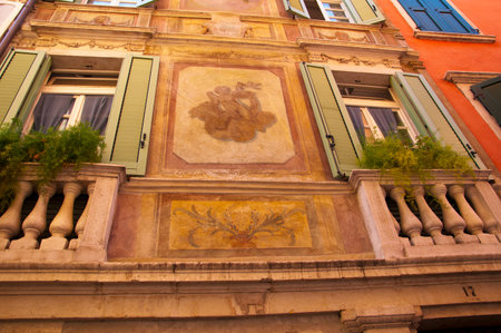 Ornate facade of building in Riva del Garda Italy