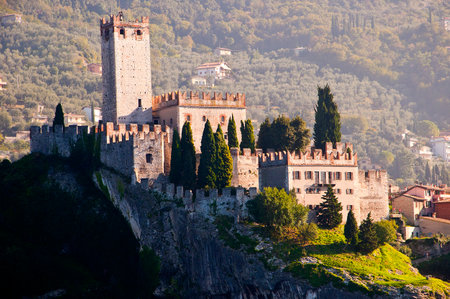 The Scalieri Castle at Malcesine on Lake Garda Italyのeditorial素材