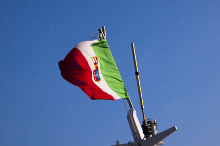 Italian Flag on ferry on Lake Garda Italyの写真素材
