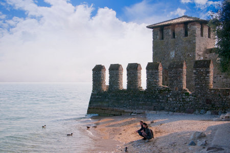 The Scalieri Castle at Sirmione on Lake Garda Italyのeditorial素材