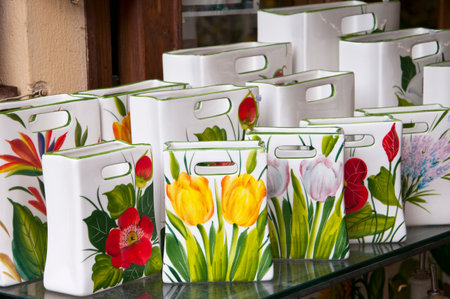 Pottery tourist items being sold at Sirmione Lake Garda Italy Italyのeditorial素材