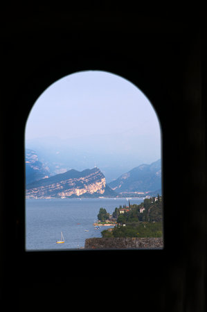 View from Scalieri Castle in Malcesine on Lake Garda Italyのeditorial素材