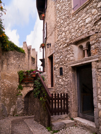 Narrow streets of Malcesine on Lake Gardaのeditorial素材