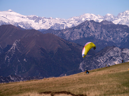 Paraglider at the top of Monte Baldo above Malcesine Italyのeditorial素材