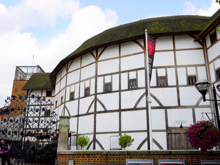 Shakespeare s Globe Theatre on the bank of the Thames in Southwark London Englandのeditorial素材