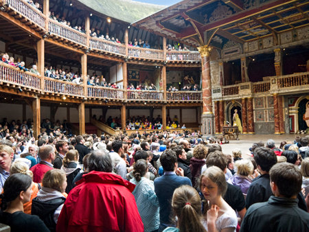 Shakespeares Globe Theatre on the bank of the Thames in Southwark London Englandのeditorial素材