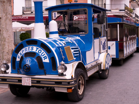 Tourist Train in Nerja, a sleepy Spanish Holiday resort on the Costa Del Sol  near Malaga, Andalucia, Spain, Europeのeditorial素材