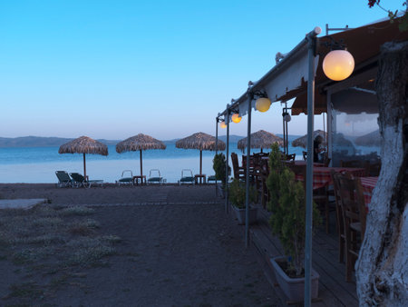 Evening Falls on harbour at Skala Kalloni Lesvos Greeceのeditorial素材