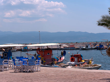 Harbour at Skala Kalloni on the island of Lesvos Greeceのeditorial素材