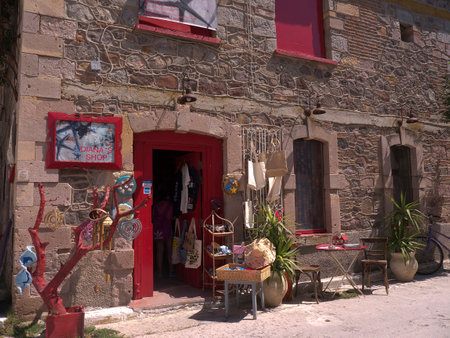 shop in Skala Kalloni on the island of Lesvos Greeceのeditorial素材