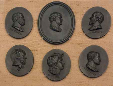 Small ceramic plaques with famous people depicted on themのeditorial素材