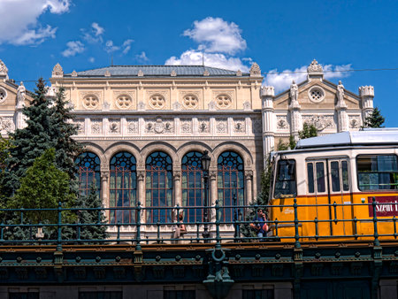 The Vigado Concert Hall on the Banks of the River Danube in Budapest Hungaryのeditorial素材