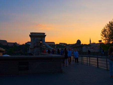 Lion on the Chain Bridge in Budapest Hungaryのeditorial素材