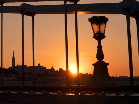 Sunset over St Matthias Cathedral in Budapest Hungaryのeditorial素材