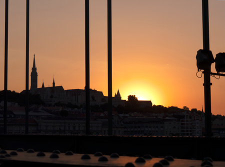 Sunset over St Matthias Cathedral in Budapest Hungaryのeditorial素材