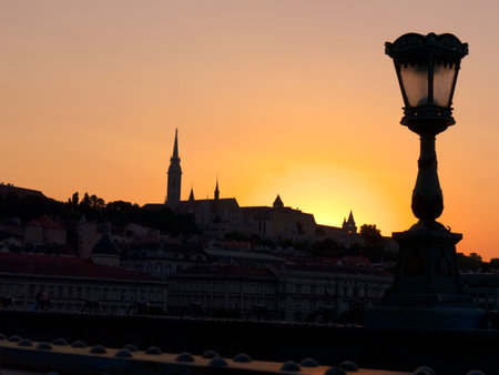 Sunset over St Matthias Cathedral in Budapest Hungaryのeditorial素材