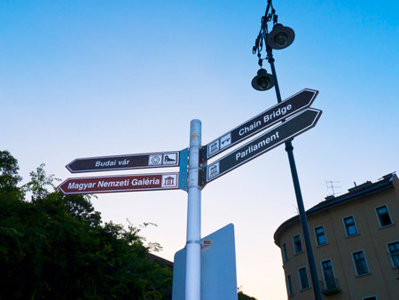 Signpost in Budapest Hungaryのeditorial素材