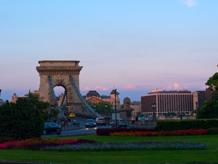 the Chain Bridge in Budapest Hungaryのeditorial素材