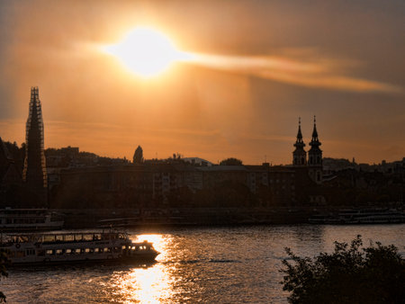 Sunset over St Matthias Cathedral in Budapest Hungaryのeditorial素材