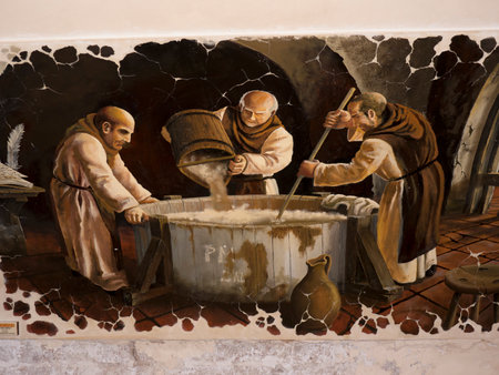 Fresco of Brewing Beer in Budapest Hungaryのeditorial素材