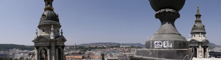 Panoramic view from the top of St Stephens cathedral dome over the city of Budapest Hungaryのeditorial素材