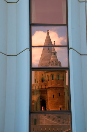 Reflections of Fishermens Bastion on Castle Hill Budapestのeditorial素材