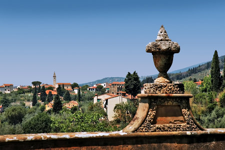 The beautiful gardens of the Villa Gamberaia overlooking Florence at Settignano near Florenceのeditorial素材
