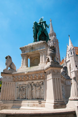 Statue of St Stephan on Fishermans Bastion in Budapest Hungaryのeditorial素材