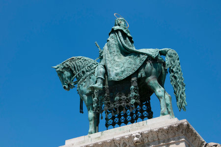 Statue of St Stephan on Fishermans Bastion in Budapest Hungaryのeditorial素材
