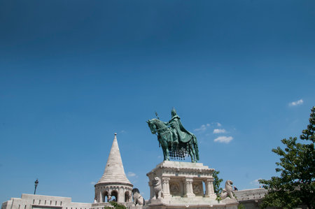 Statue of St Stephen on Fishermens Bastion in Budapest Hungaryのeditorial素材