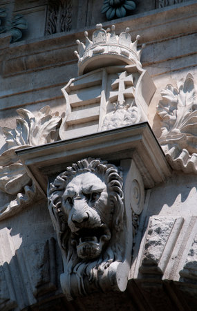 Lion on the Chain Bridge in Budapest Hungaryのeditorial素材
