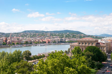 Banks of the River Danube in Budapest Hungaryのeditorial素材