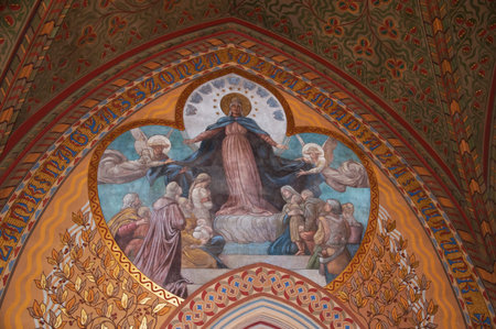 The lavish highly decorated interior of St Matthias Cathedral in Budapest where all the Kings of Hungary have been crownedのeditorial素材