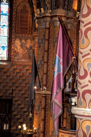 The lavish highly decorated interior of St Matthias Cathedral in Budapest where all the Kings of Hungary have been crownedのeditorial素材