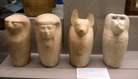 Canopic Jars in the Egyptian Museum in Turin, the largest Egyptian collection outside Egypts Cairo Museumのeditorial素材