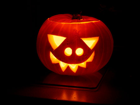 Traditional carved Halloween Pumpkin lanternのeditorial素材