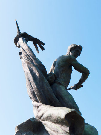 Statue on Bridge over River Po in Turin Italyのeditorial素材