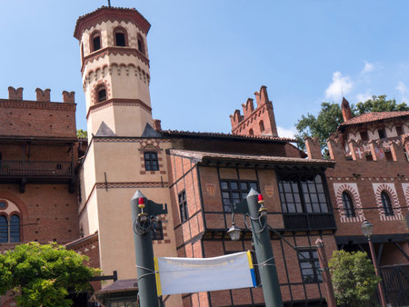 Borgo Medievale was a castle where elements of buildings from all over Italy were put together to create a replica Castle in Turin Italyのeditorial素材