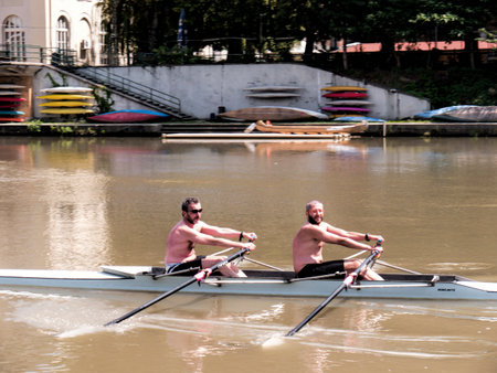 Rowing on the River Po in Turin Italyのeditorial素材