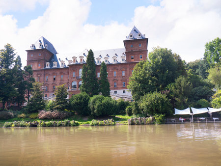 The rear of Castello del Valentino on the banks of the River Po in Turin Italyのeditorial素材