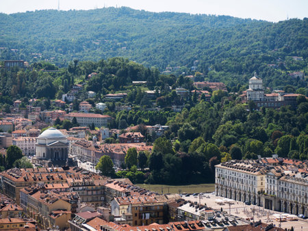 View of the city from the top of the Mole of Turin Italyのeditorial素材