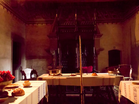 Narwhale tusk in the Borgo Medievale, a castle where elements of buildings from all over Italy were put together to create a replica Castle in Turin Italyのeditorial素材