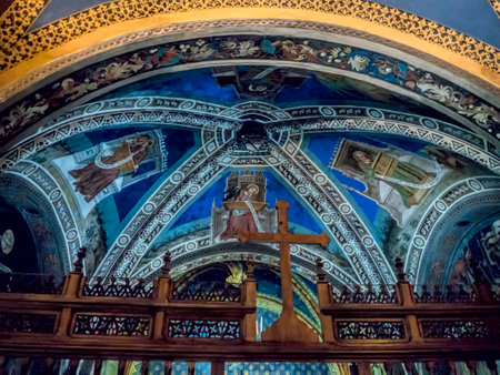 Altar in the Borgo Medievale is a castle where elements of buildings from all over Italy were put together to create a replica Castle in Turin Italyのeditorial素材