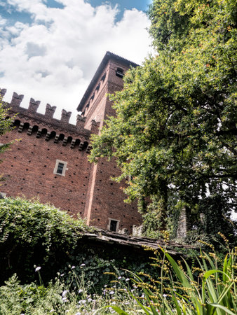 The Simples Garden of the Borgo Medievale is a castle where elements of buildings from all over Italy were put together to create a replica Castle in Turin Italyのeditorial素材