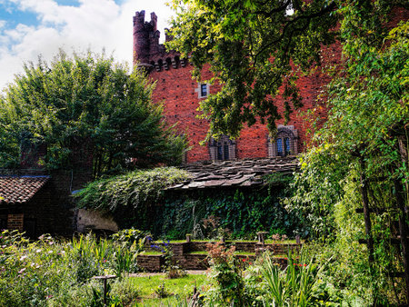 The Simples Garden of the Borgo Medievale is a castle where elements of buildings from all over Italy were put together to create a replica Castle in Turin Italyのeditorial素材