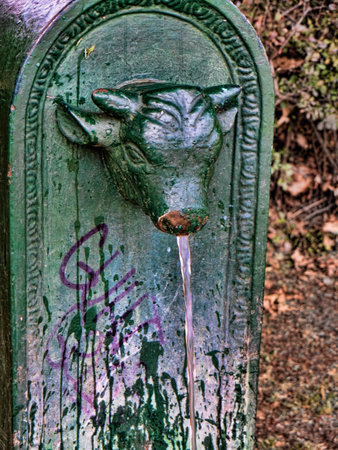 Water Fountain with Bull of Torino in Turin Italyのeditorial素材