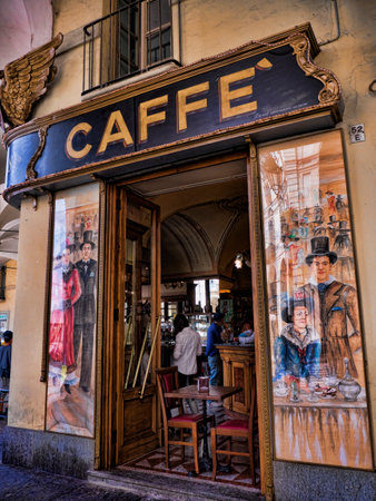 Cafe in Piazza Vittorio Veneto in Turin Italyのeditorial素材