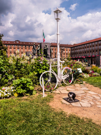 Sculpture in Turin Castello Square Italyのeditorial素材