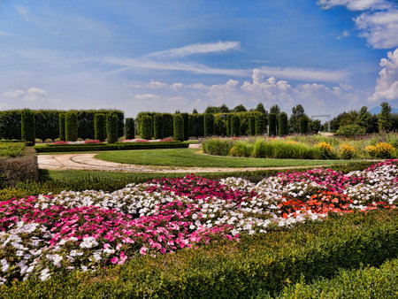 The gardens at the Venaria Reale or the Reggia a royal hunting lodge on the outskirts  of Turin Italyのeditorial素材